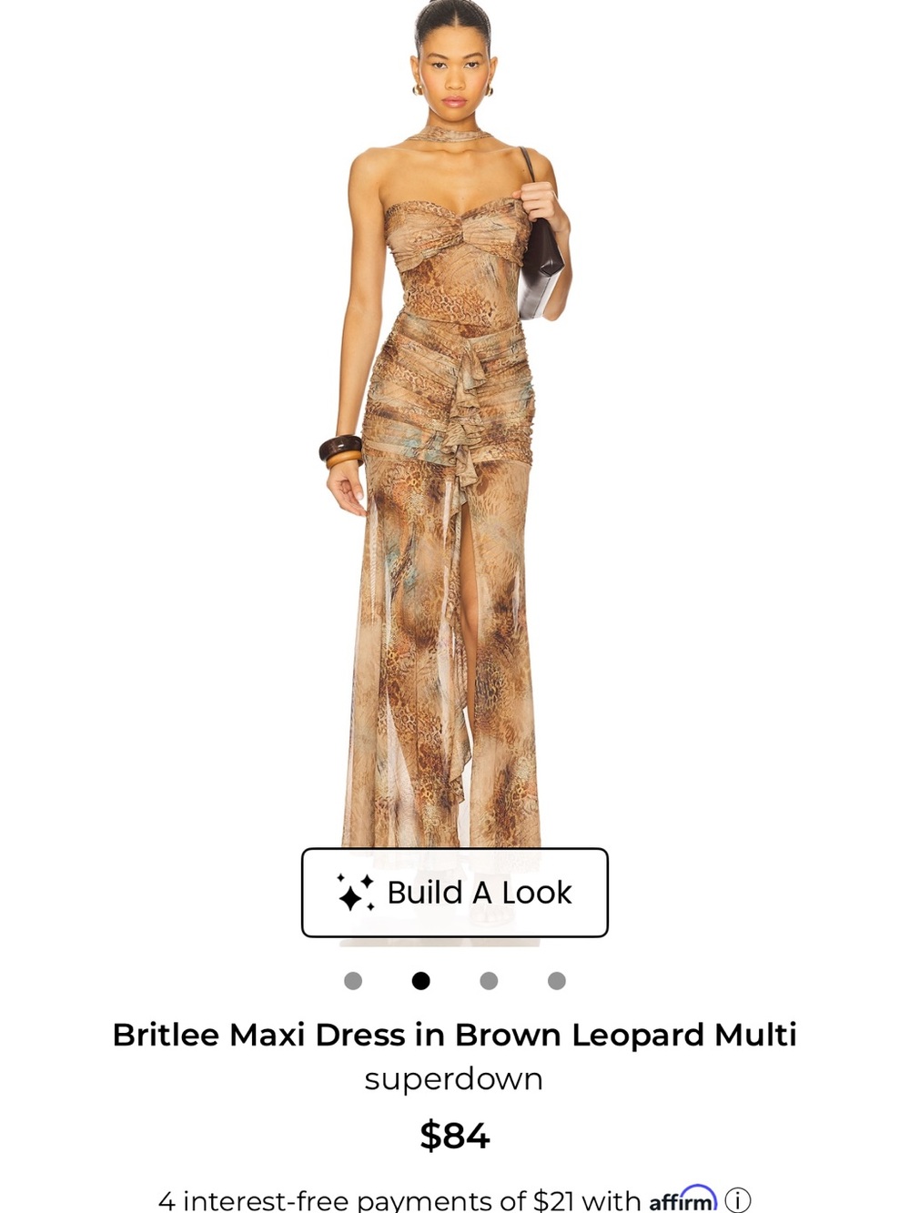superdown Brown Leopard Multi Strapless Maxi Dress